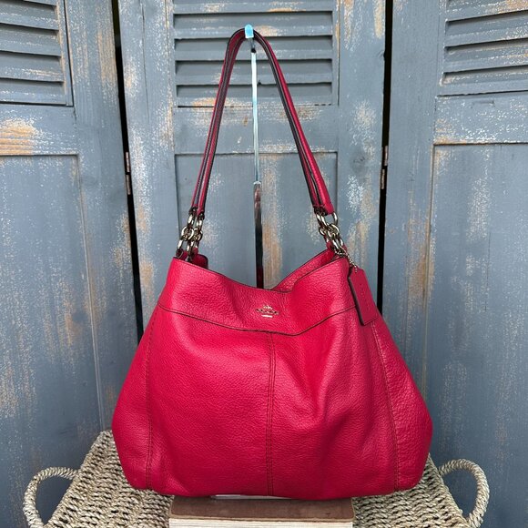 Coach Lexy Pebbled Leather Shoulder Bag Deep Pink - Picture 1 of 16
